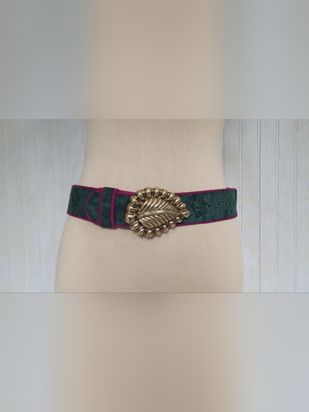Vintage 80s All Miles Forest Green Magenta Statement Belt NWT Size M